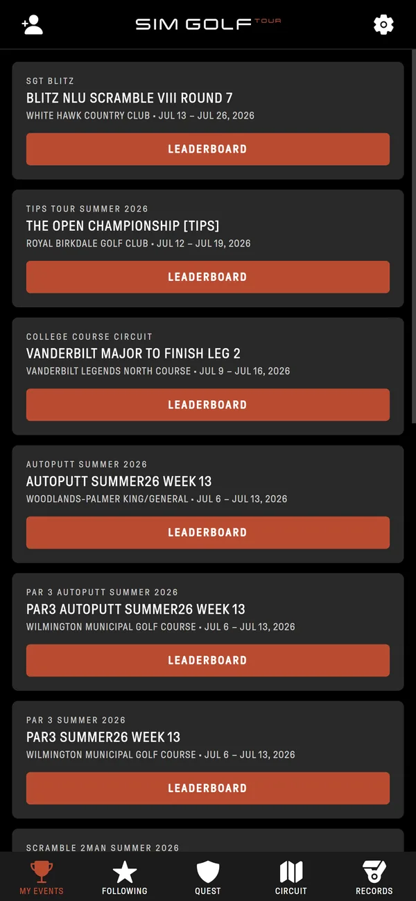 My Events in the SGT app