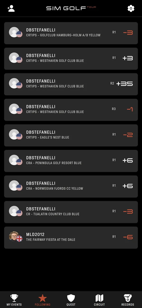 Following in the SGT app