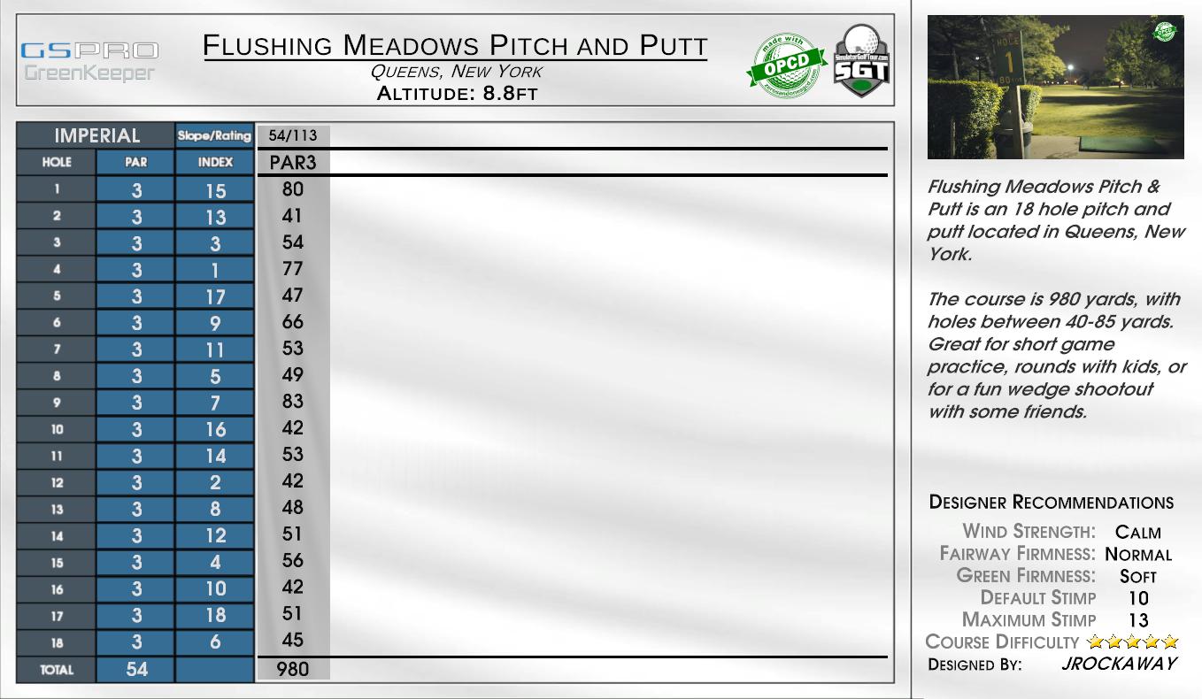 Flushing Meadows Pitch and Putt scorecard