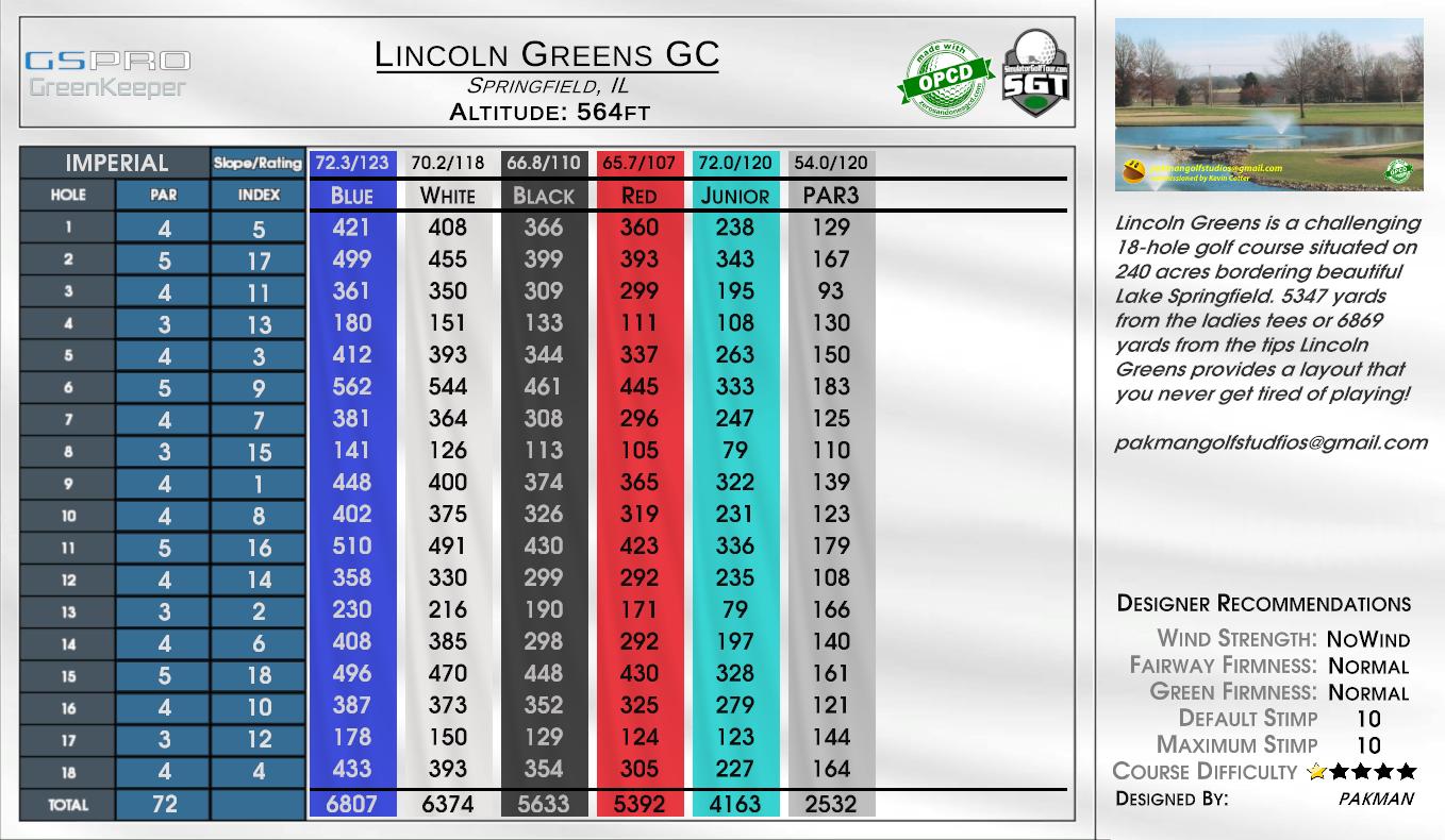 Lincoln Greens GC scorecard