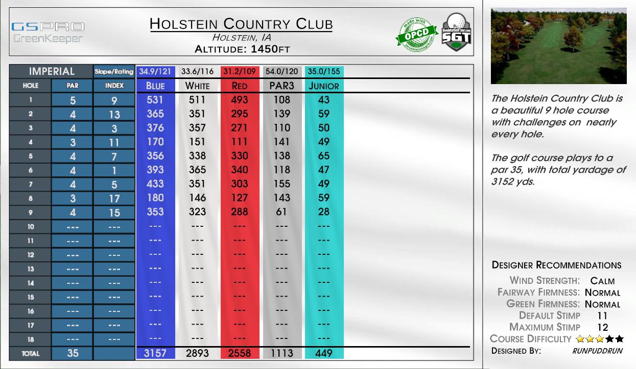 Holstein Country Club scorecard