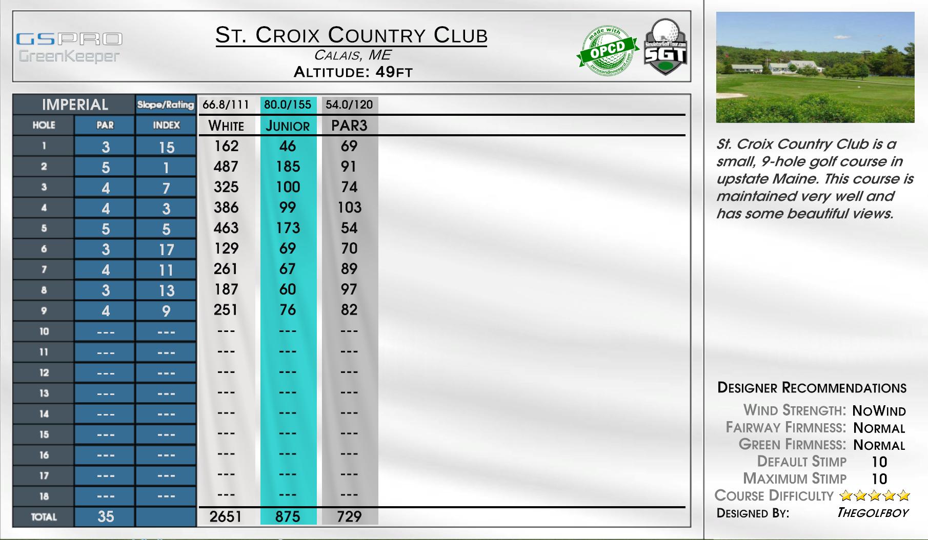 St. Croix Country Club scorecard