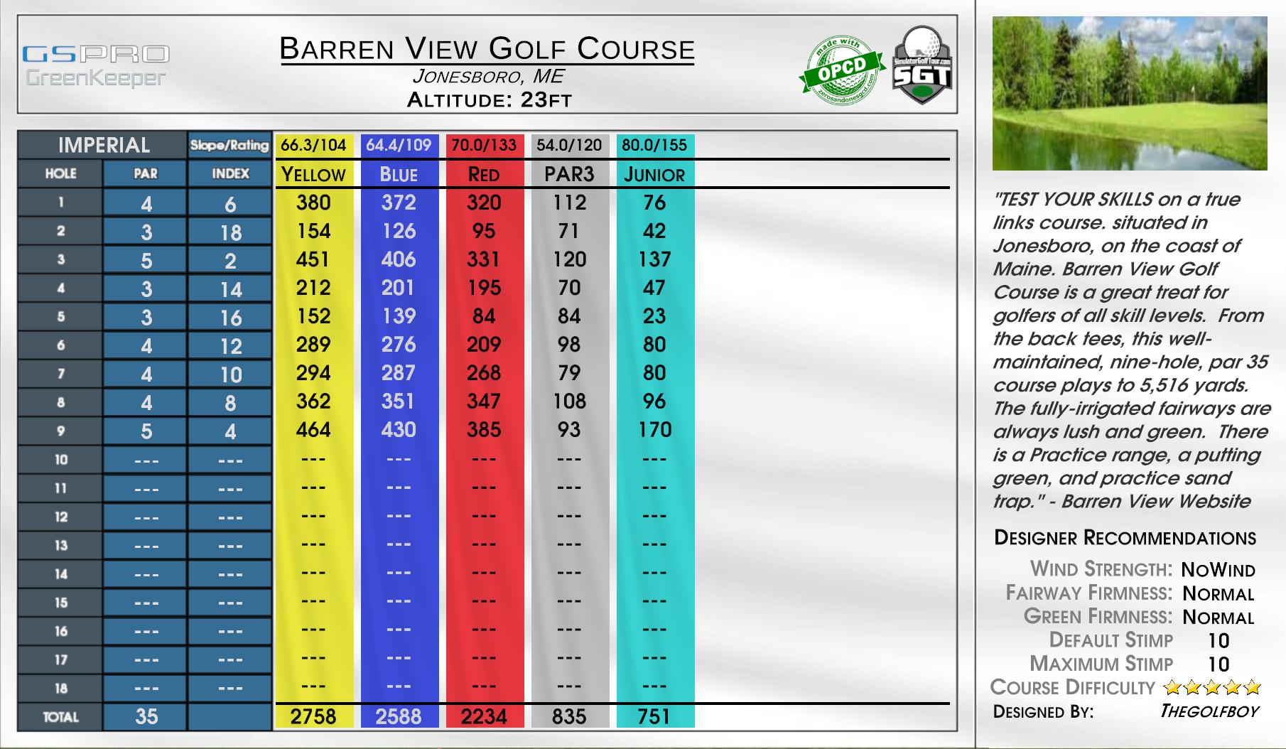 Barren View Golf Course scorecard