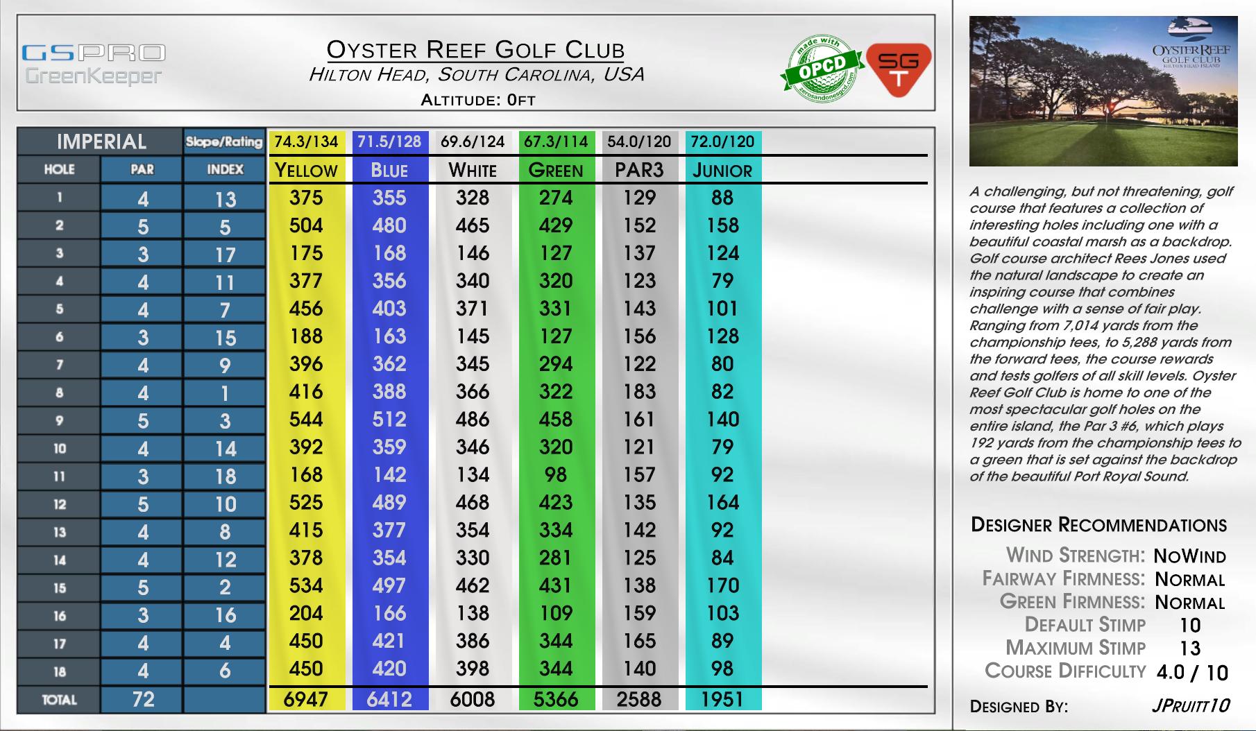 Oyster Reef Golf Club scorecard