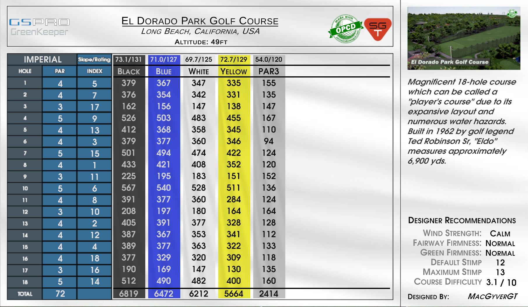 El Dorado Park Golf Course scorecard