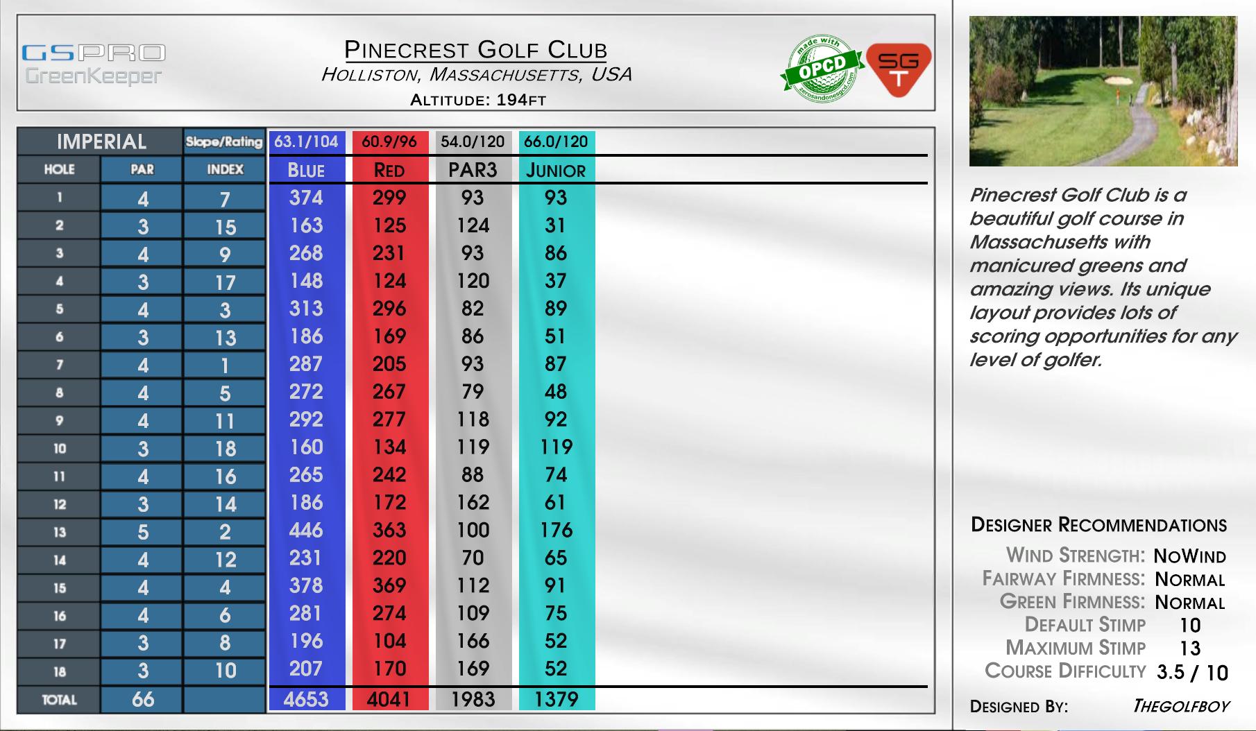 Pinecrest Golf Club scorecard