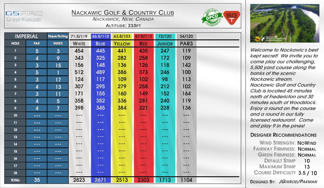Nackawic Golf & Country Club scorecard