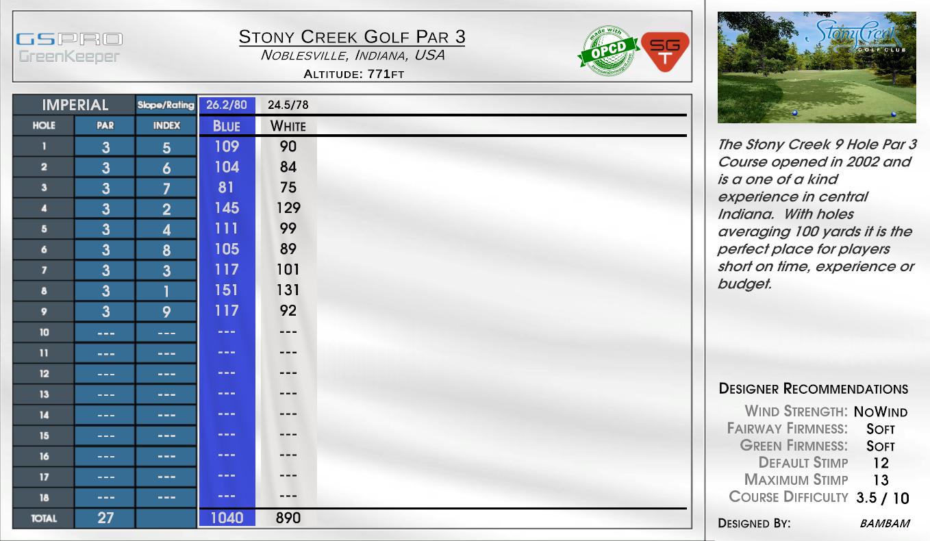Stony Creek Golf Par 3 scorecard