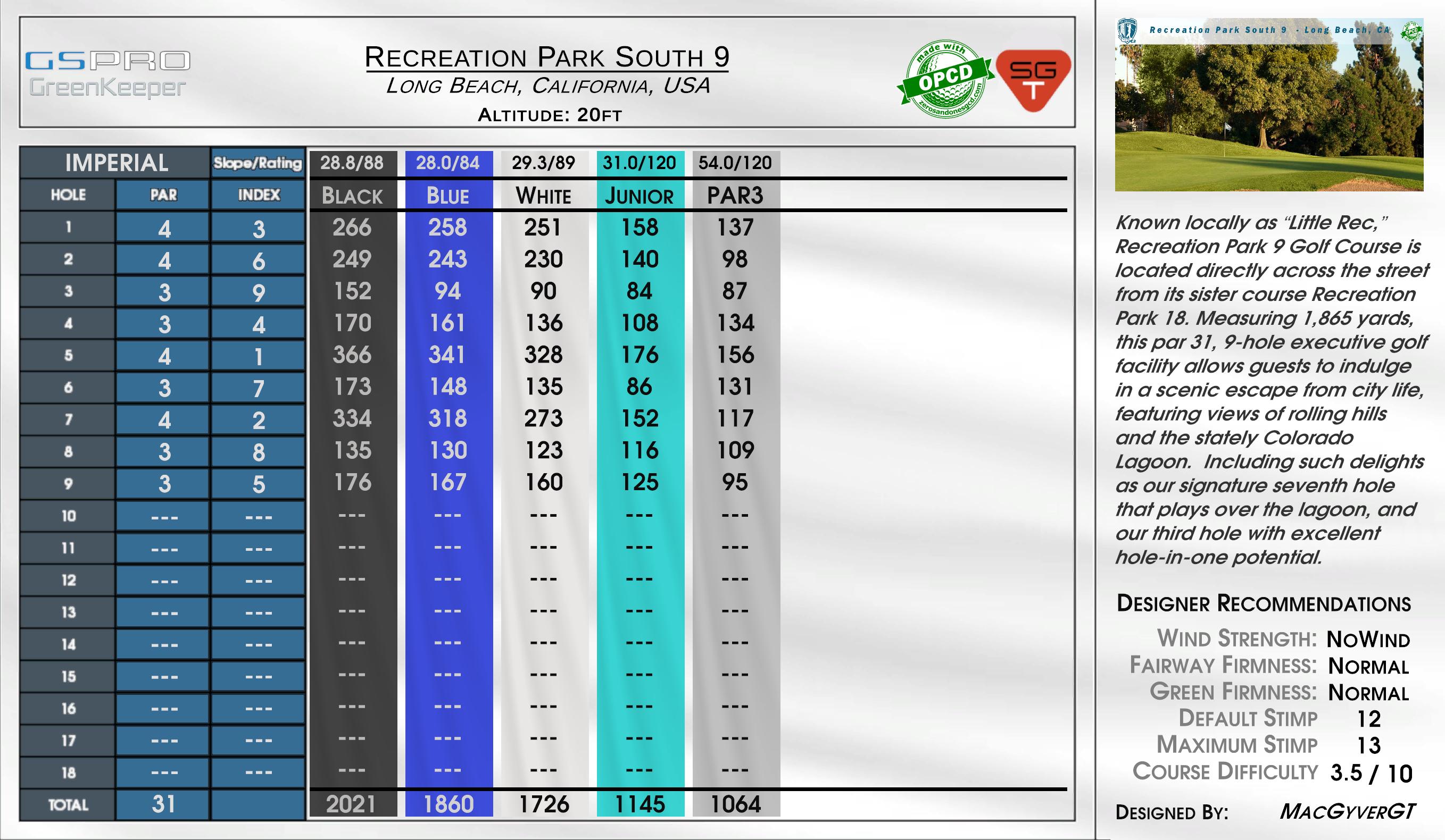 Recreation Park South 9 scorecard
