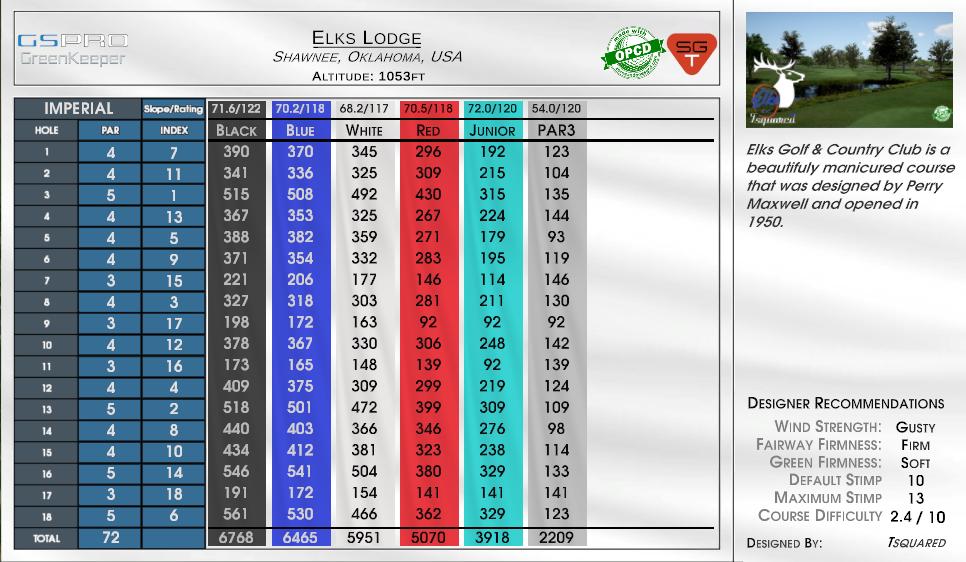 Elks Lodge scorecard