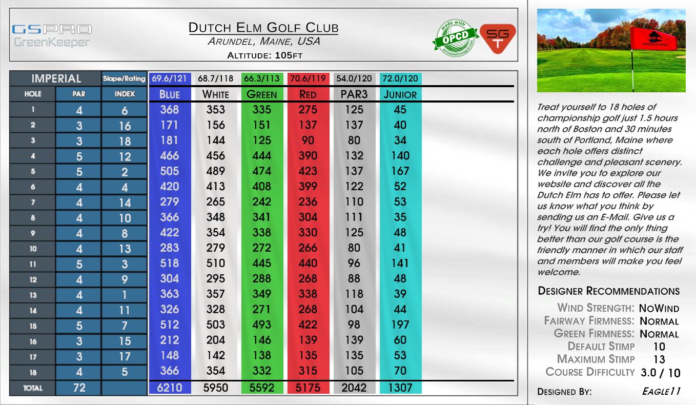 Dutch Elm Golf Club scorecard