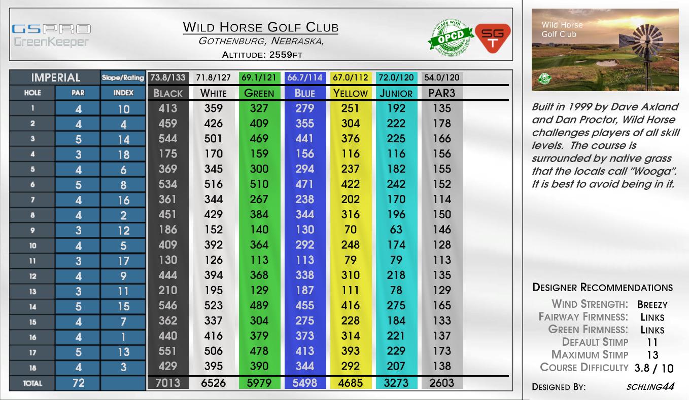 Wild Horse Golf Club scorecard