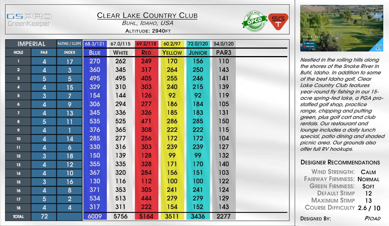 Clear Lake Country Club scorecard