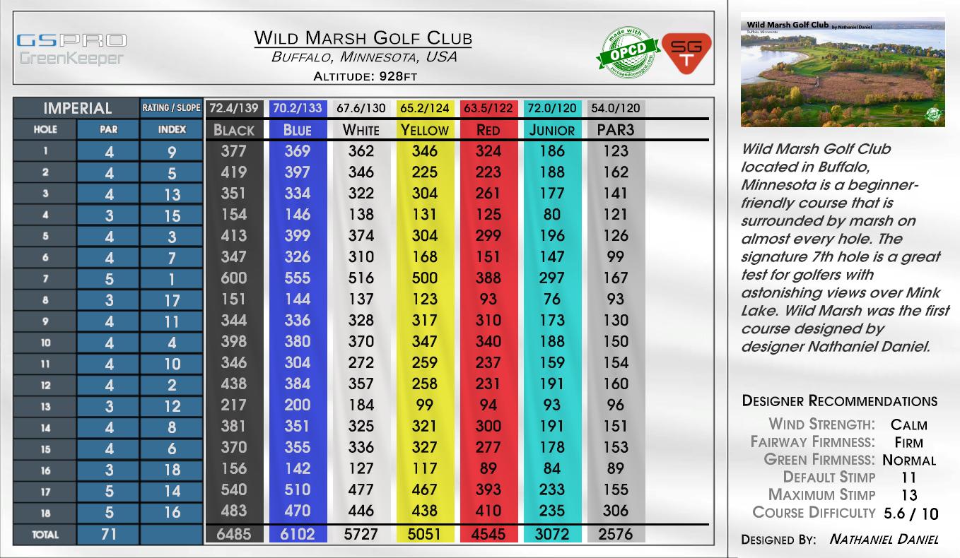 Wild Marsh Golf Club scorecard