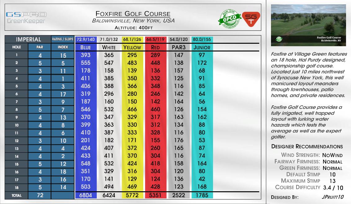 Foxfire Golf Course scorecard