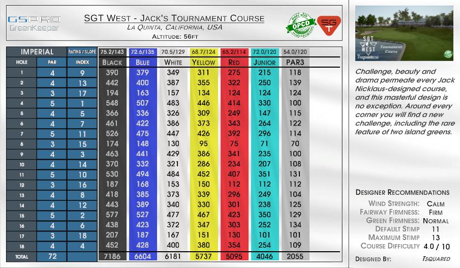 SGT West – Jack’s Tournament Course scorecard