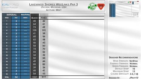 Lakewood Shores Wee Links Pitch and Putt Par 3 scorecard