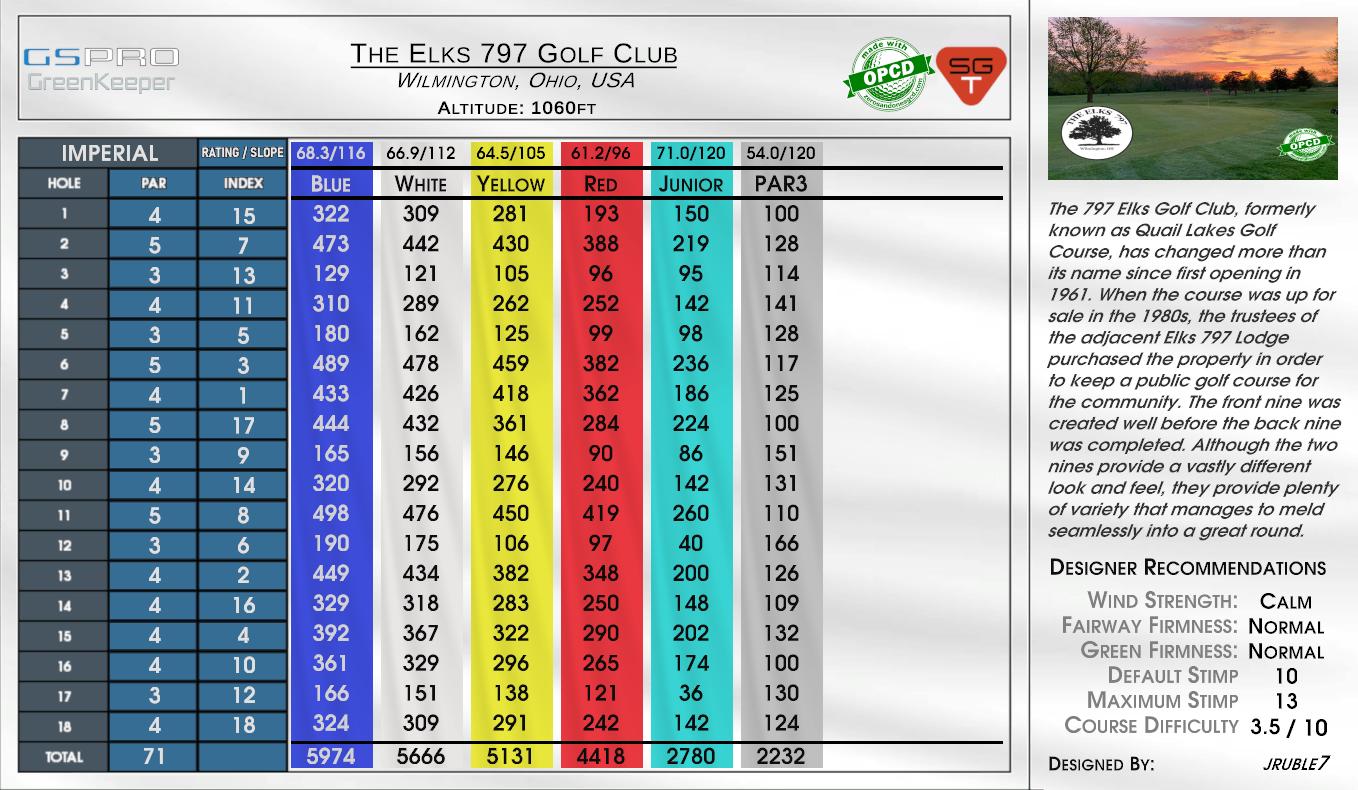 The Elks 797 Golf Club scorecard