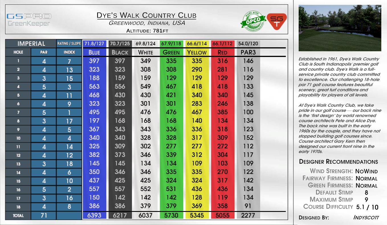 Dye’s Walk Country Club scorecard