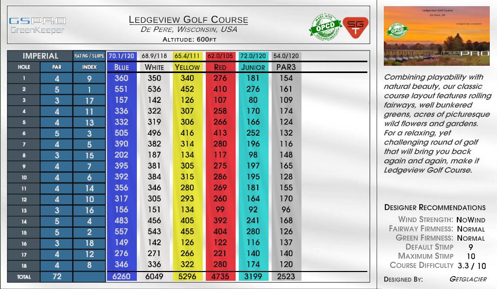 Ledgeview Golf Course scorecard