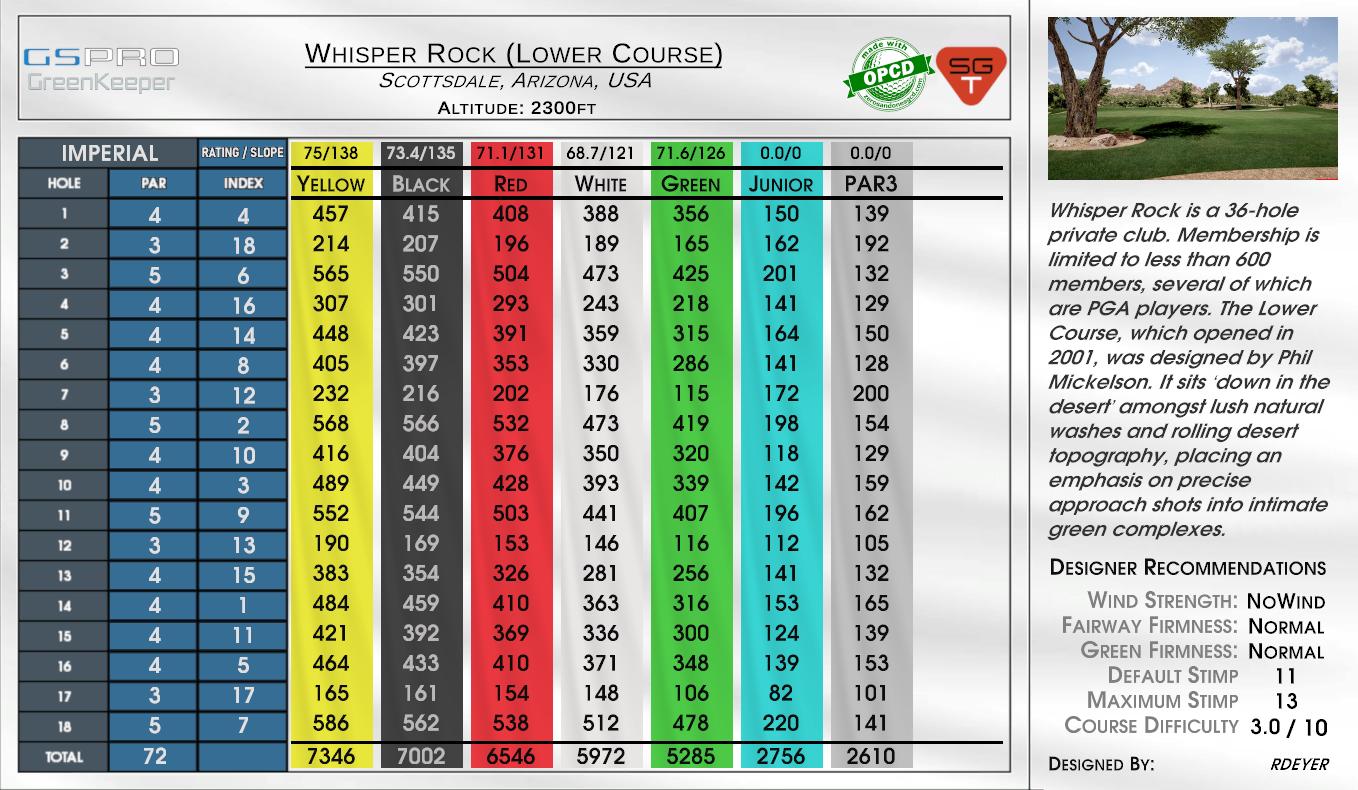 Whisper Rock (Lower Course) scorecard