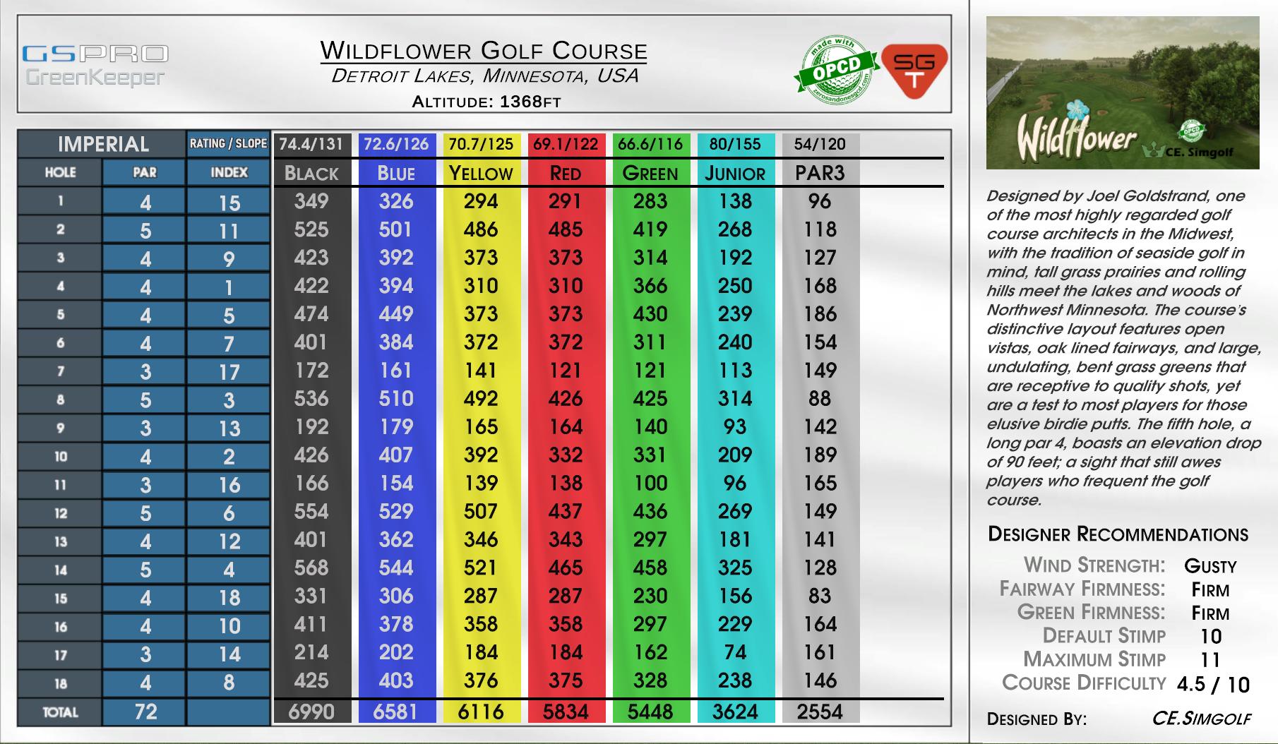 Wildflower Golf Course scorecard