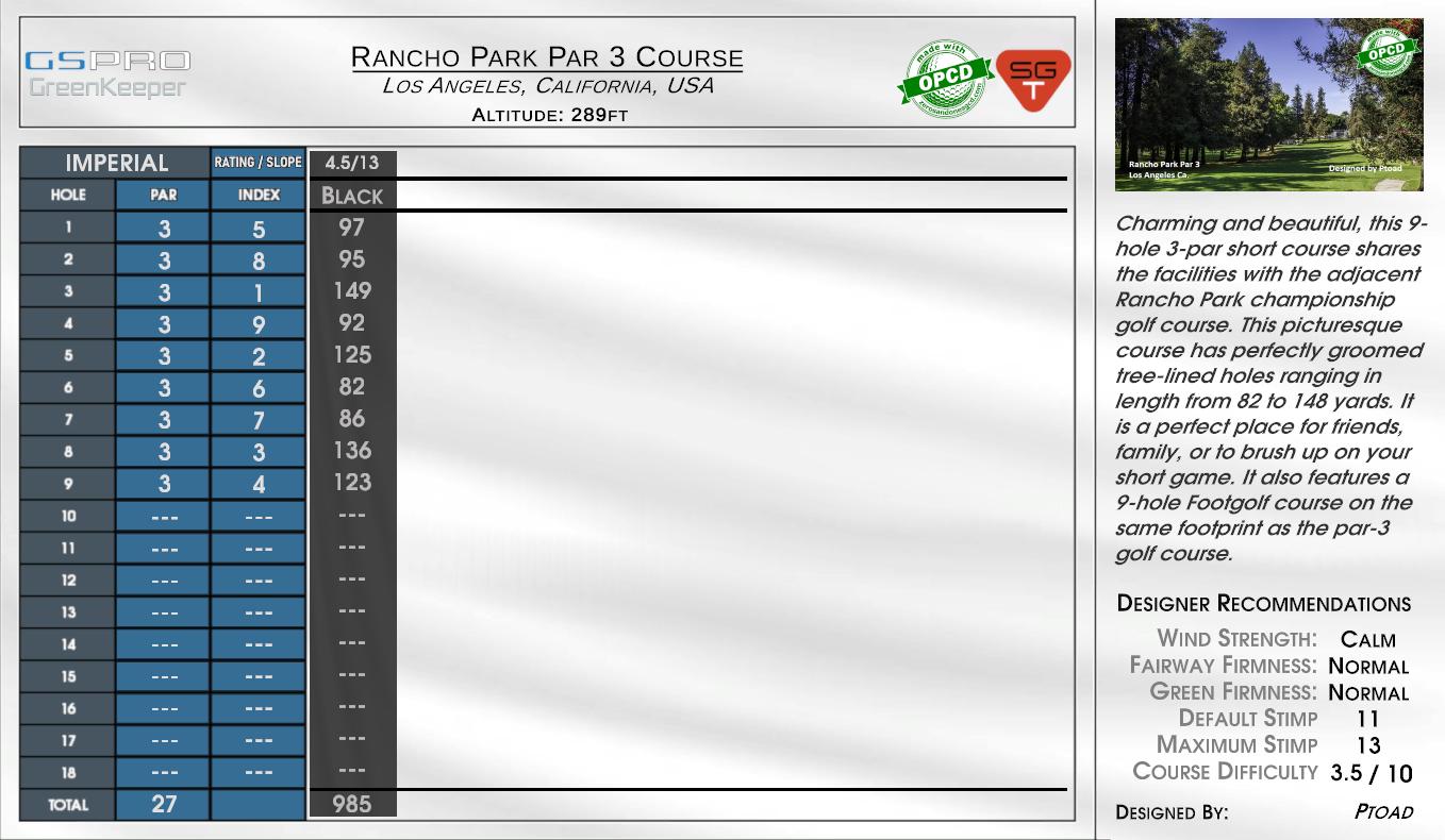 Rancho Park Par 3 Course scorecard