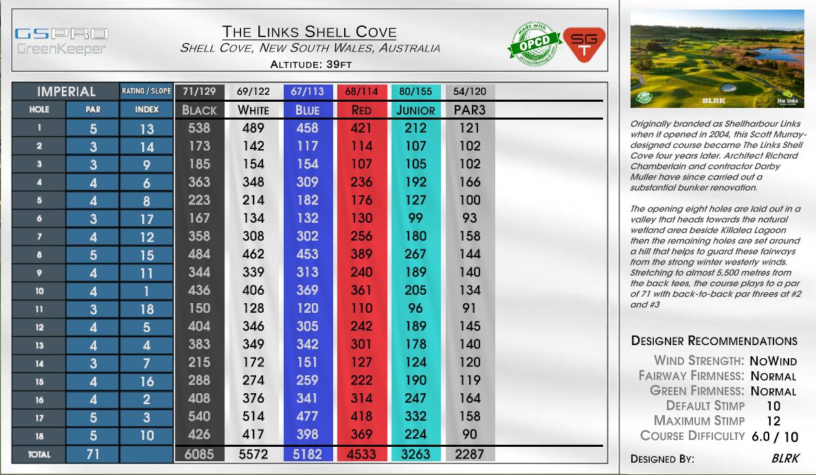 The Links Shell Cove scorecard