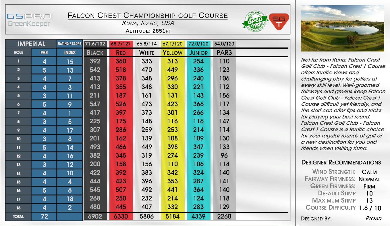 Falcon Crest Championship golf Course scorecard