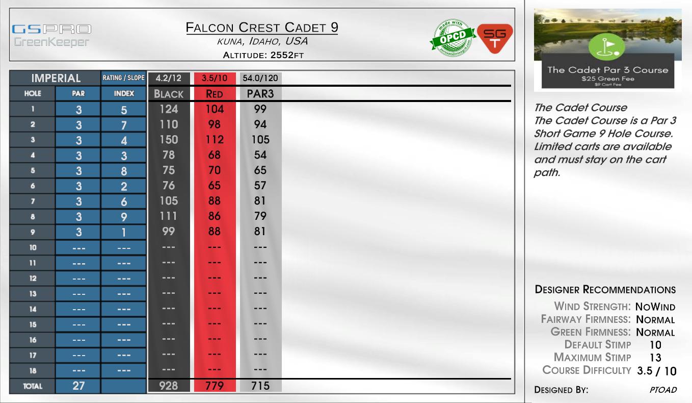 Falcon Crest Cadet 9 scorecard