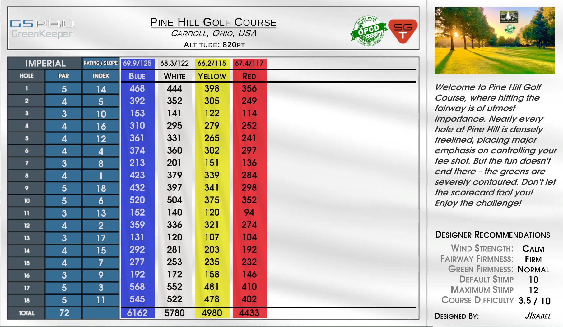 Blue Hill Golf Course – Pines – Woodlands scorecard