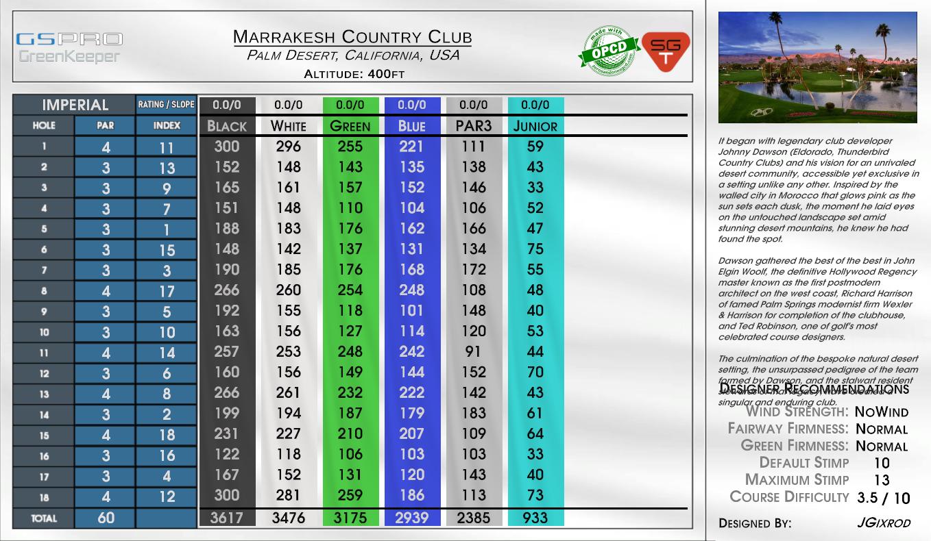 Marrakesh Country Club scorecard