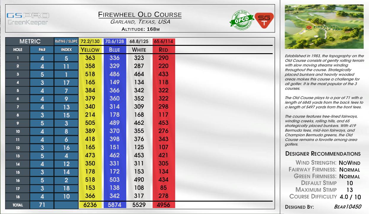 Firewheel Old Course scorecard