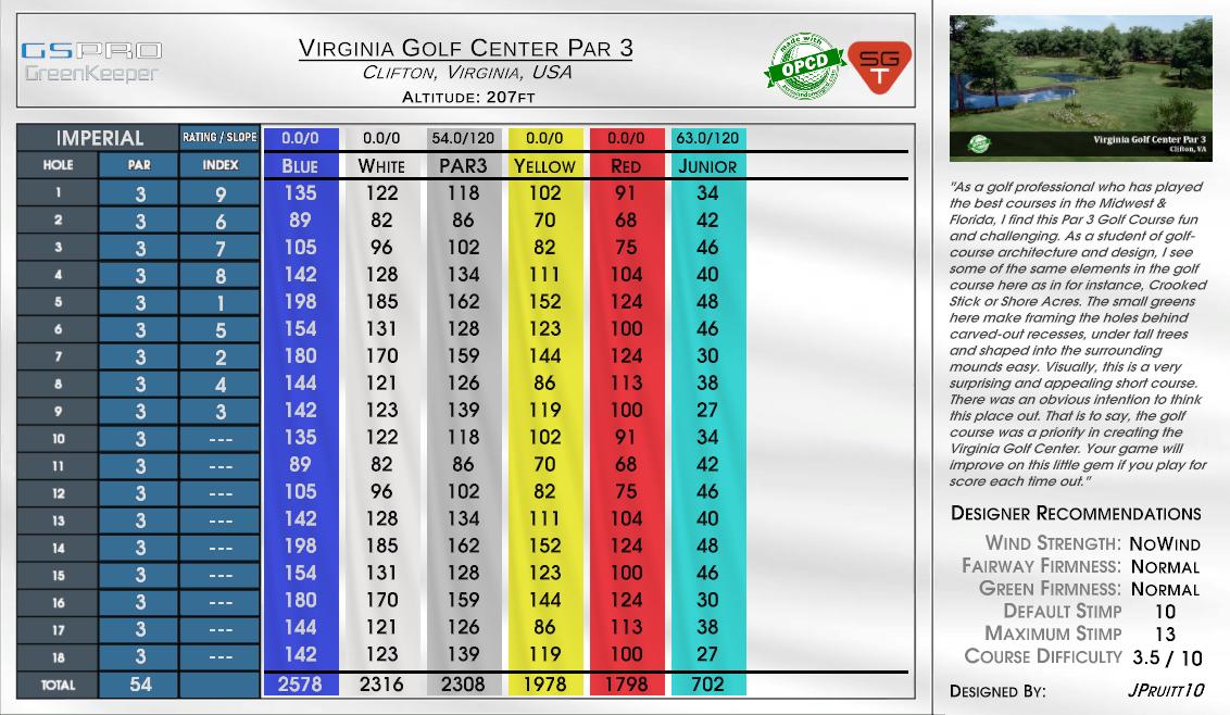 Virginia Golf Center Par 3 scorecard