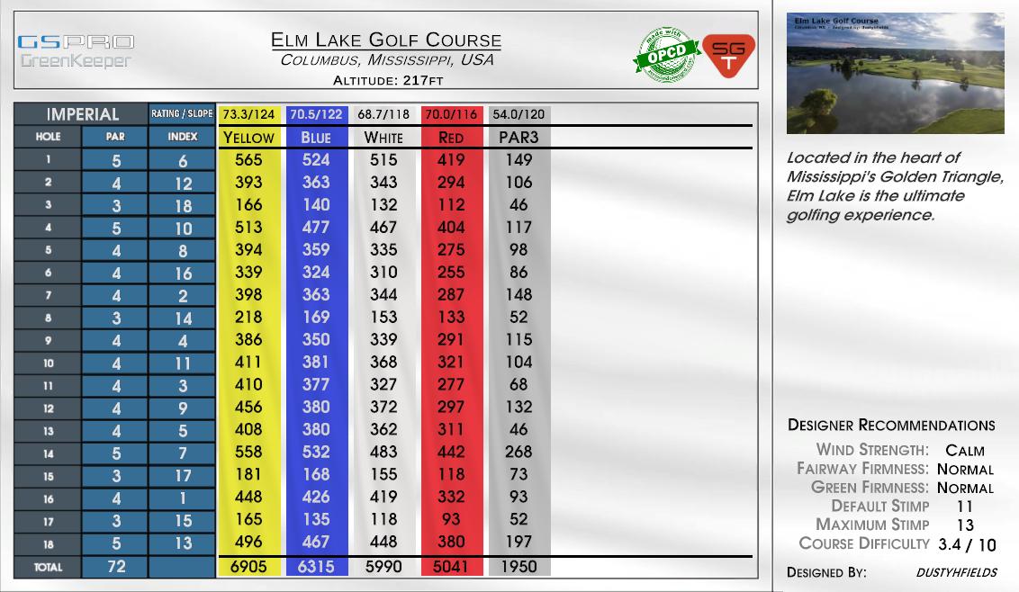 Elm Lake Golf Course scorecard