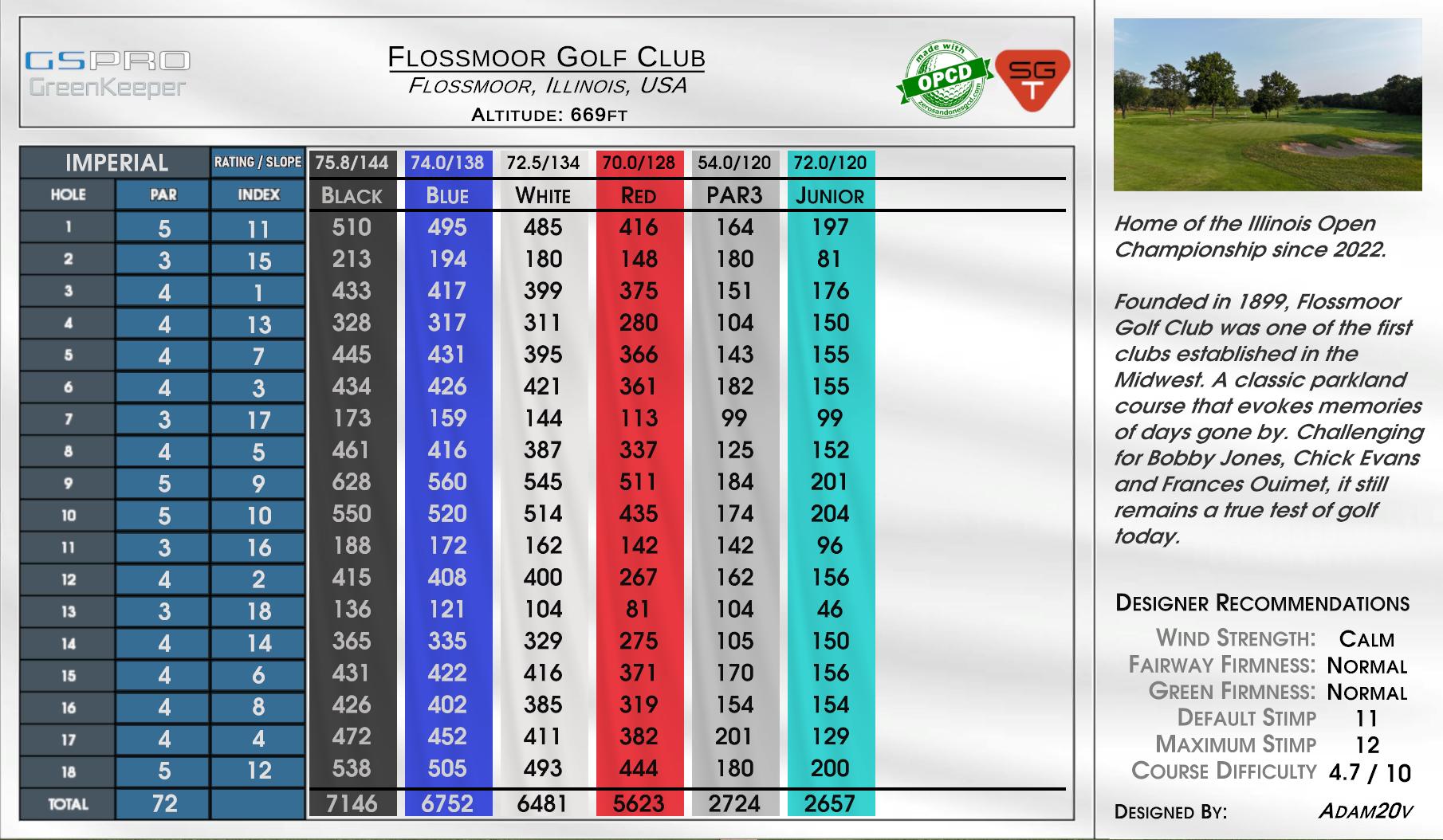 Flossmoor Golf Club scorecard