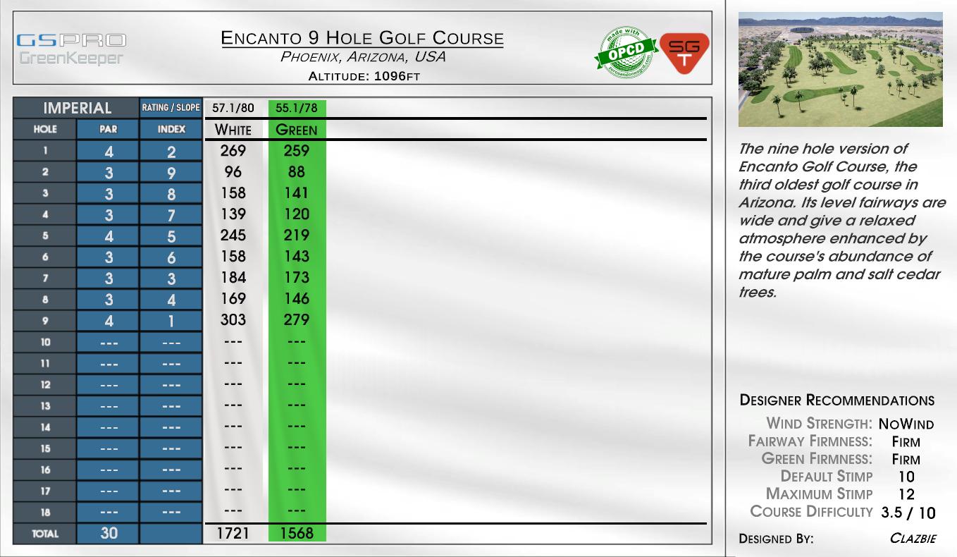 Encanto 9 Hole Golf Course scorecard