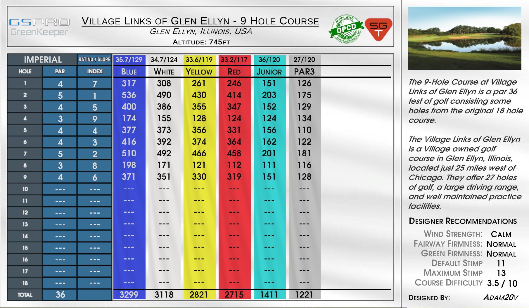 Village Links of Glen Ellyn – 9 Hole Course scorecard