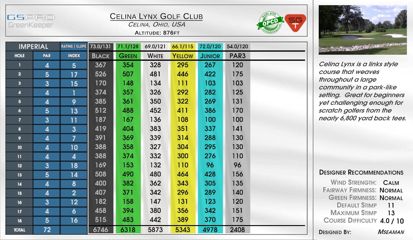 Celina Lynx Golf Club scorecard