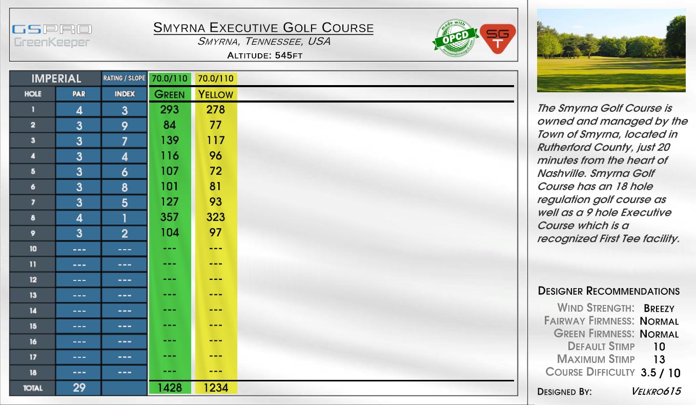Smyrna Executive Golf Course scorecard