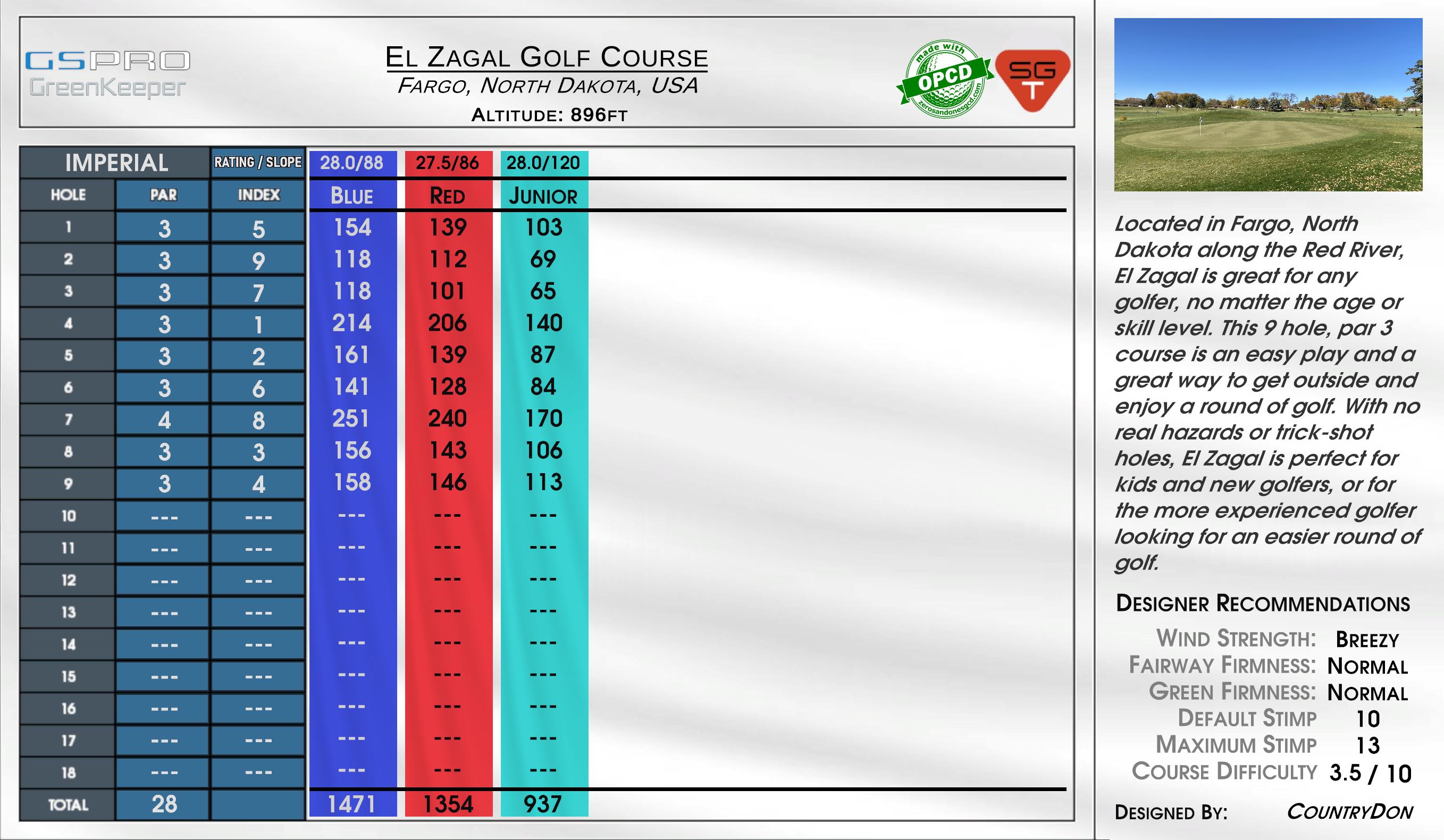 El Zagal Golf Course scorecard