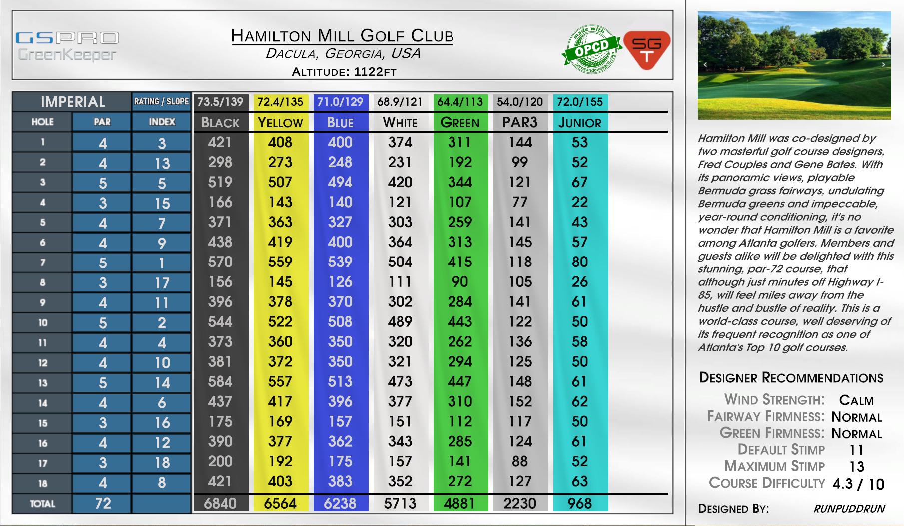 Hamilton Mill Golf Club scorecard
