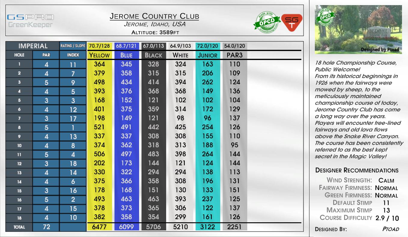 Jerome Country Club scorecard