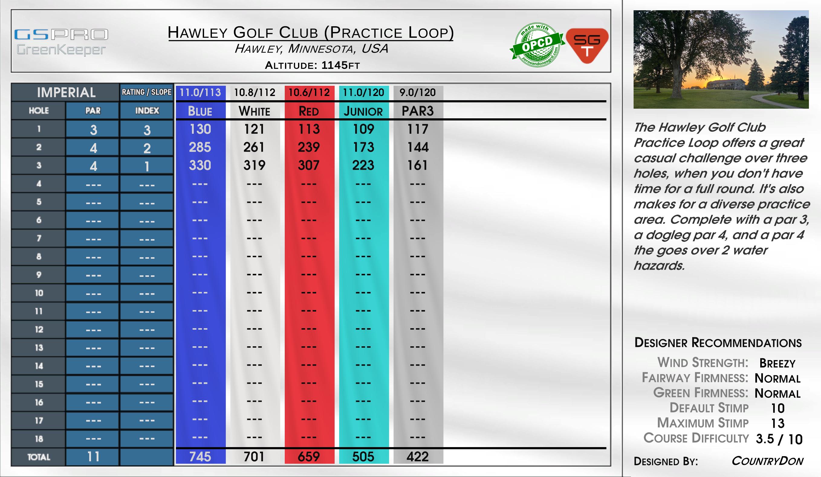 Hawley Golf Club (Practice Loop) scorecard