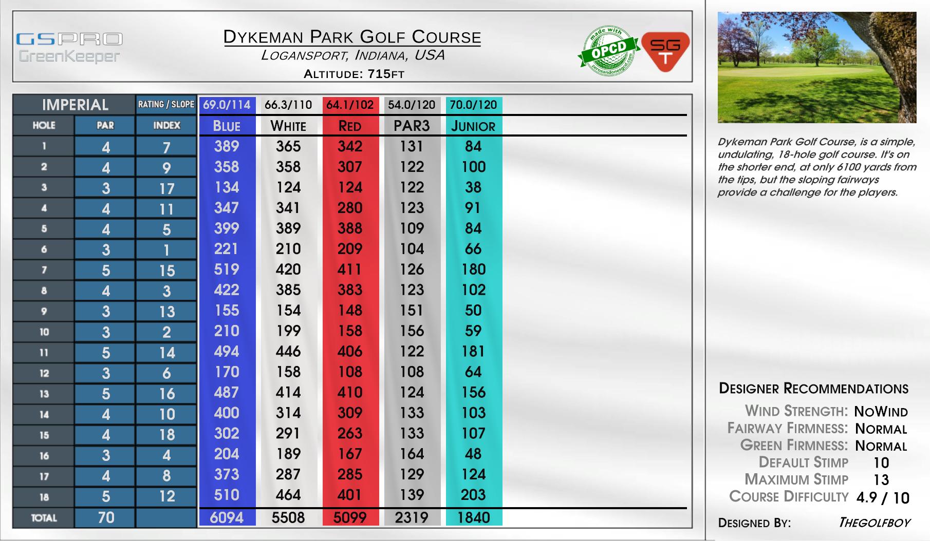 Dykeman Park Golf Course scorecard