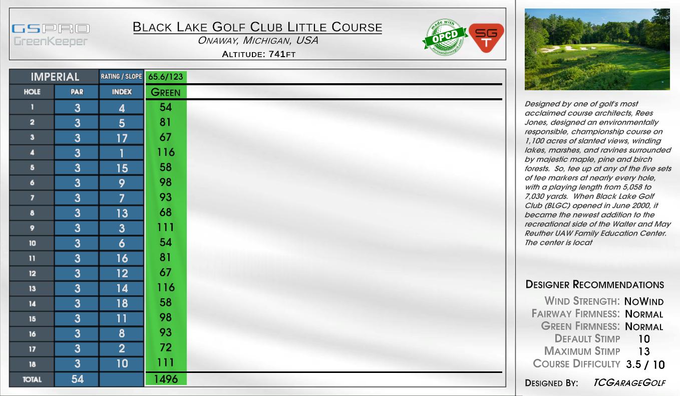 Black Lake Golf Club scorecard