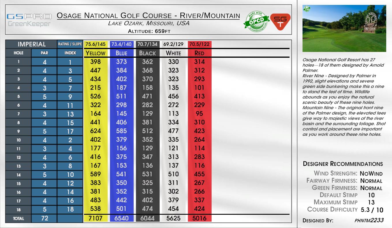 Osage National Golf Course – River/Mountain scorecard