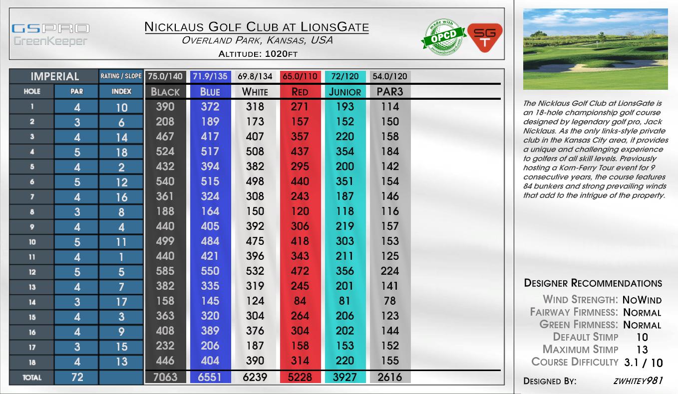 Nicklaus Golf Club at LionsGate scorecard