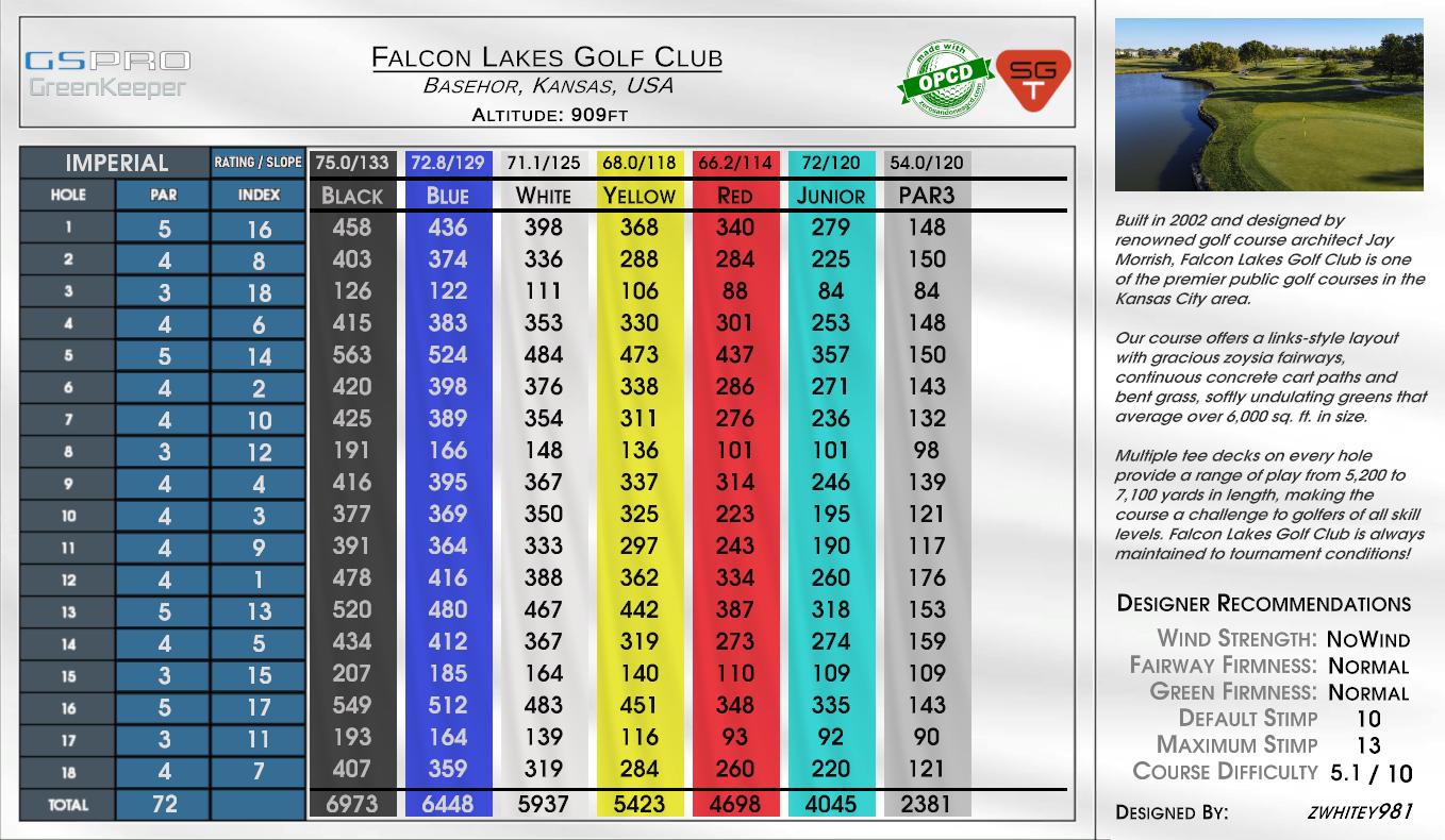 Falcon Lakes Golf Club scorecard