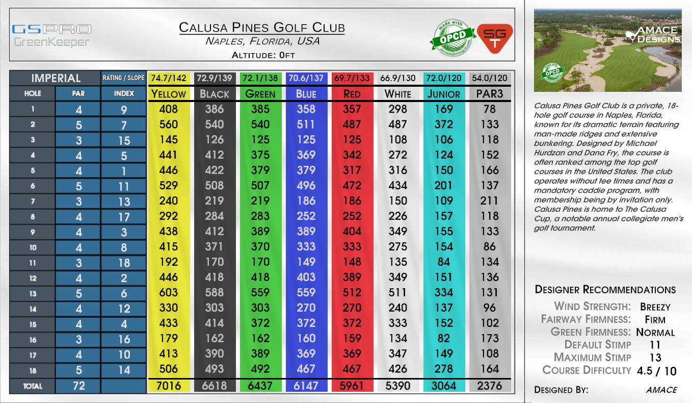 Calusa Pines Golf Club scorecard